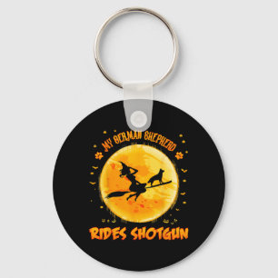 German Shepherd Rides Shot Funny Halloween Dog Key Ring