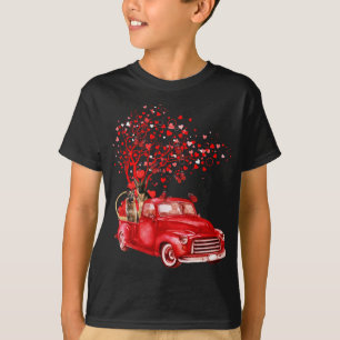 German Shepherd Riding Red Truck Valentine Butterf T-Shirt