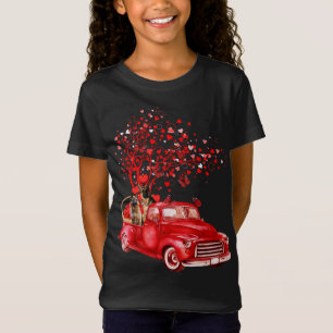 German Shepherd Riding Red Truck Valentine Butterf T-Shirt