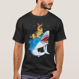 German Shepherd Riding Shark Jawsome Dog Lover Gif T-Shirt
