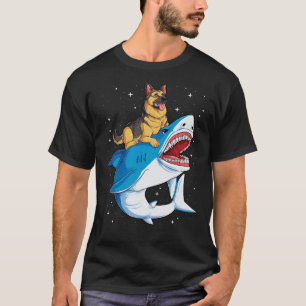 German Shepherd Riding Shark T-Shirt