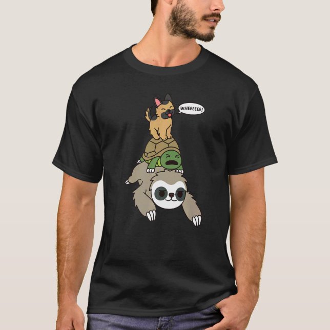 German Shepherd Riding Sloth Tortoise Dog   T-Shirt (Front)