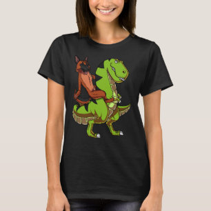 German Shepherd Riding T Rex Dinosaur T-Shirt