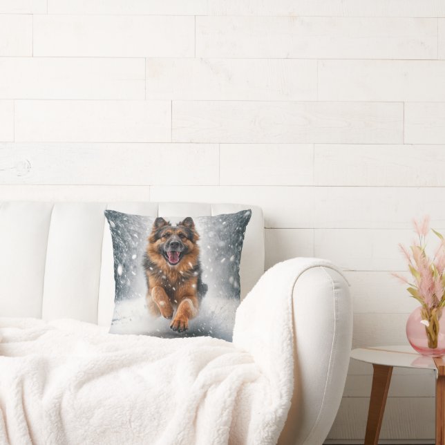 German Shepherd Running In Snow Cushion (Couch)