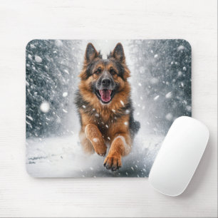 German Shepherd Running In Snow Mouse Mat