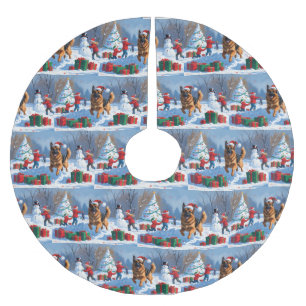 German Shepherd Running in Snow with Christmas Hat Brushed Polyester Tree Skirt