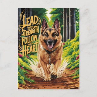 German Shepherd Runs Through Forest Postcard