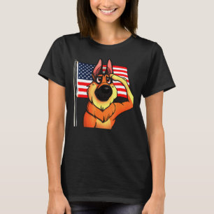 German Shepherd Saluting With American Flag T-Shirt