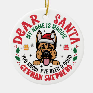 German Shepherd Santa Christmas Custom Name Ceramic Tree Decoration