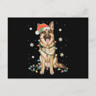 German Shepherd Santa Hat Christmas Lights Tree Holiday Postcard