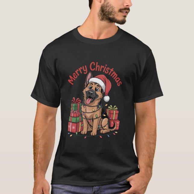 German Shepherd Santa Hat Christmas Xmas Dog Lover T-Shirt (Front)