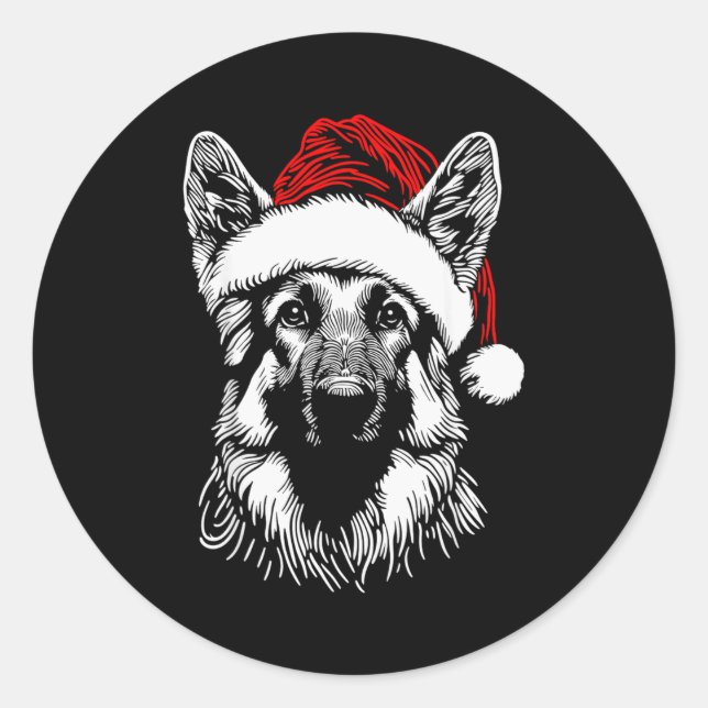 German Shepherd Santa Hat Christmas Xmas Pajama Wo Classic Round Sticker (Front)