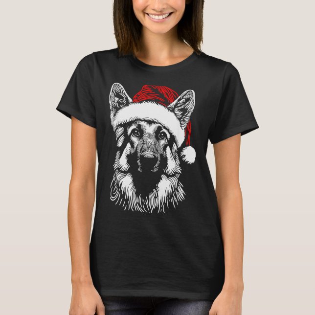 German Shepherd Santa Hat Christmas Xmas Pajama Wo T-Shirt (Front)