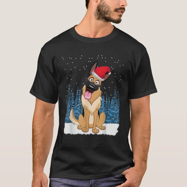 German Shepherd Santa Hat Funny 2021 Cute Christma T-Shirt (Front)