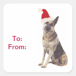 German Shepherd Santa Hat Gift Tags Stickers