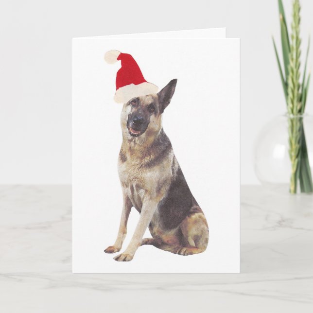 German Shepherd Santa Hat Holiday Card (Front)