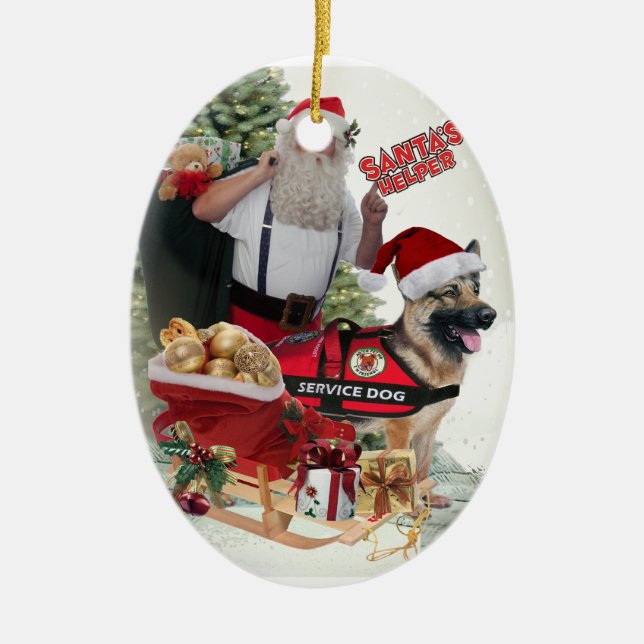 GERMAN SHEPHERD Service Dog Santa's Helper Ceramic Tree Decoration (Front)