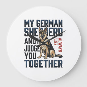 German Shepherd Shirt Funny Dog Lover Vintage Engr Large Clock