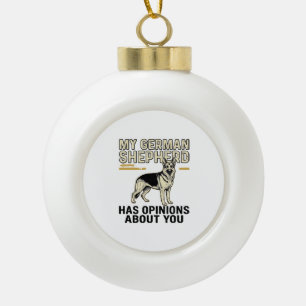 German Shepherd Shirt Funny Vintage Engraving Dog  Ceramic Ball Christmas Ornament