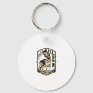 German Shepherd Shirt Vintage Engraving Head Tilt Key Ring