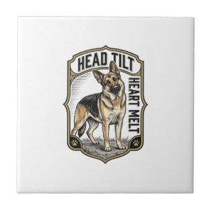 German Shepherd Shirt Vintage Engraving Head Tilt Tile