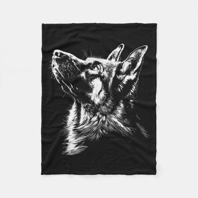 German Shepherd Silhouette Graphic German Shepherd Fleece Blanket (Front)