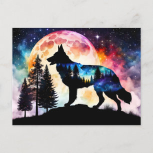 German Shepherd Silhouette on the Mountain Moon  Postcard