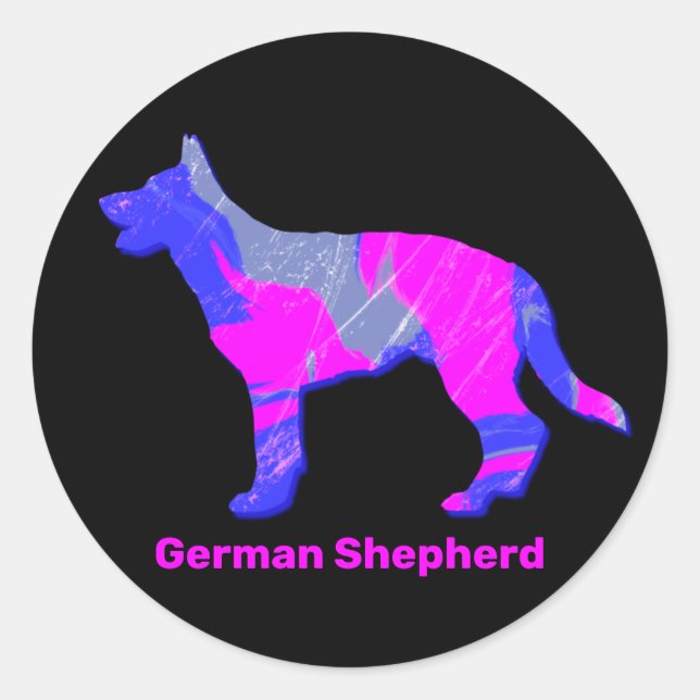 German Shepherd Silhouette Pink&Blue Classic Round Sticker (Front)