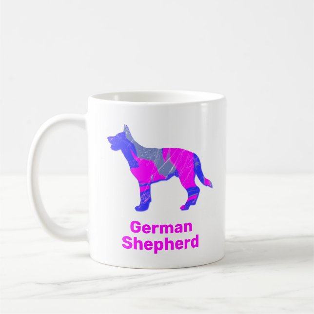German Shepherd Silhouette Pink & Blue Design  Coffee Mug (Left)