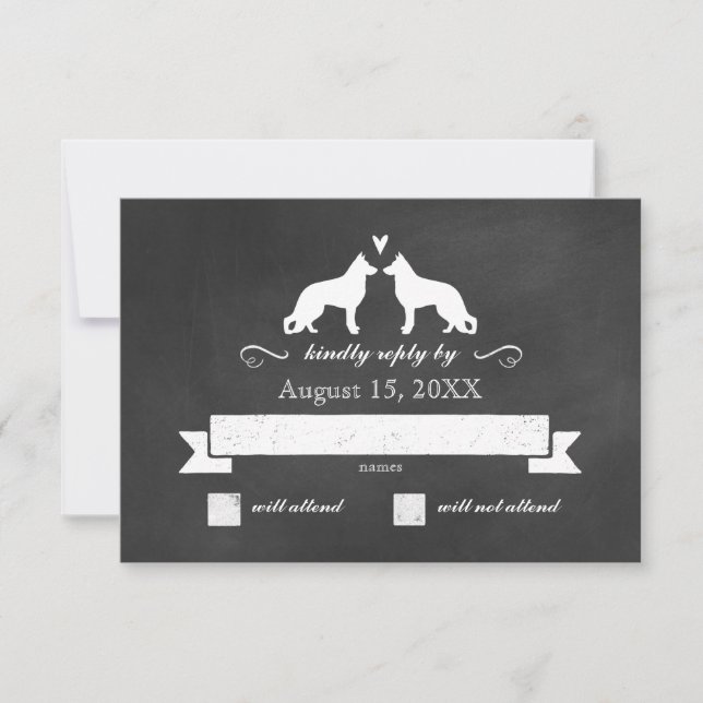 German Shepherd Silhouettes Wedding RSVP Reply Card (Front)