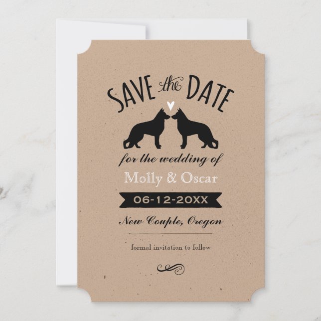 German Shepherd Silhouettes Wedding Save the Date (Front)
