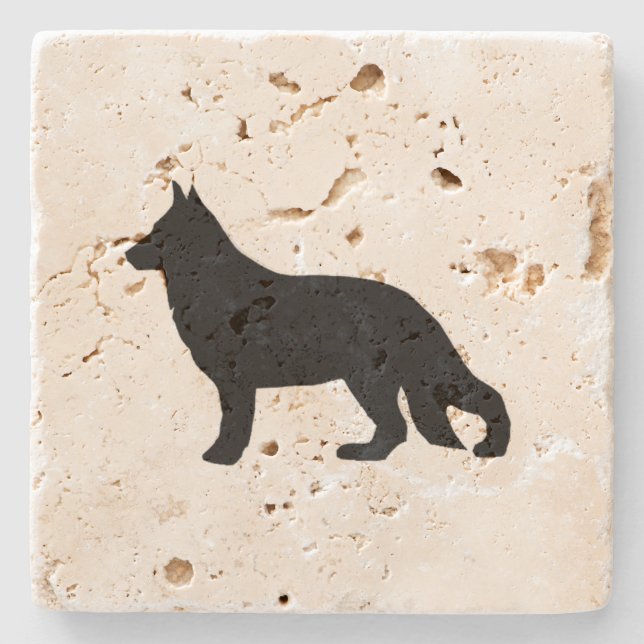german shepherd silo black stone coaster (Front)