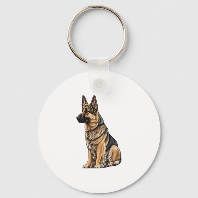 German Shepherd Sitting  Key Ring (Front)