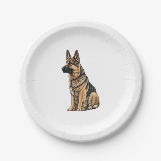 German Shepherd Sitting  Paper Plate (Front)