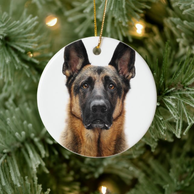 German Shepherd Sitting Up Ceramic Tree Decoration (Tree)