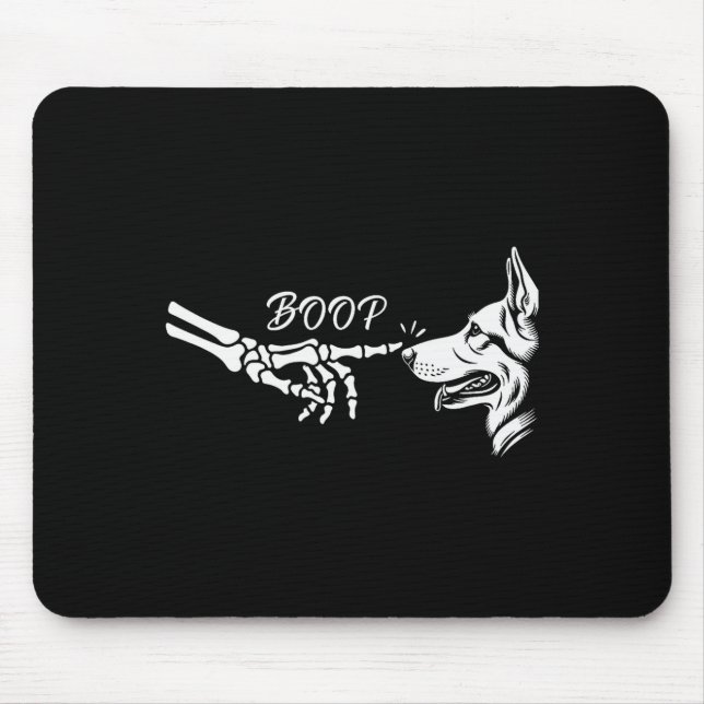 German Shepherd Skeleton Hand Boop Halloween Pet W Mouse Mat (Front)