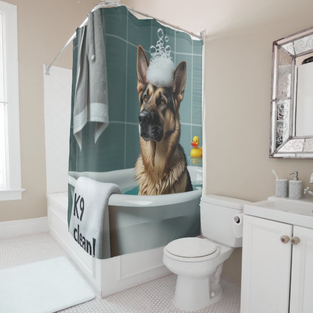 German Shepherd Sloppy Sleepy Cute Funny Shower Curtain (In Situ)