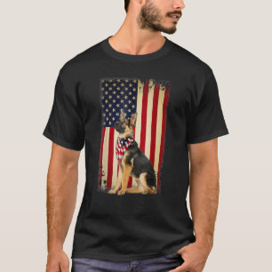 German Shepherd Smile Usa Flag Independence Dog T-Shirt