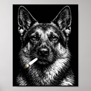 German shepherd smoking funny gangster dog meme  poster