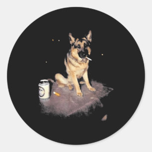 German Shepherd Smoking Meme Funny Smoking Dog Cig Classic Round Sticker