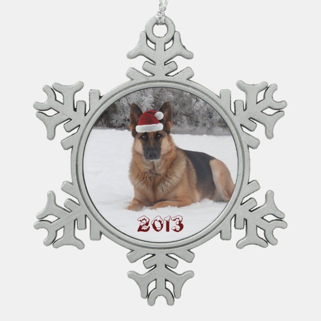 German Shepherd Snowflake Pewter Christmas Ornament (Front)