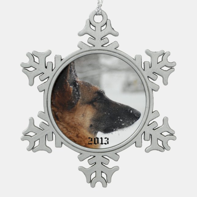German Shepherd Snowflake Pewter Christmas Ornament (Front)
