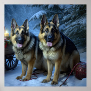 German Shepherd Snowy Sleigh Christmas Decor  