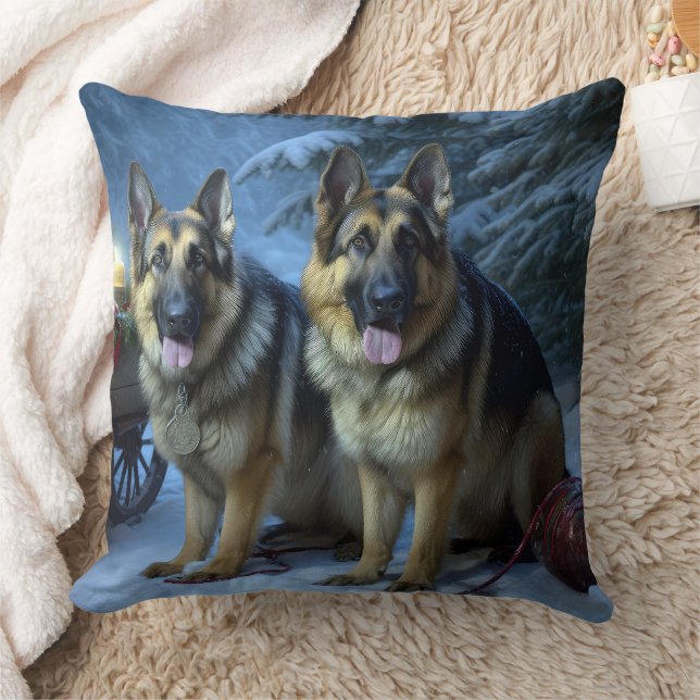 German Shepherd Snowy Sleigh Christmas Decor   Cushion (Blanket)