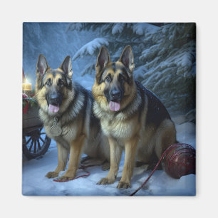 German Shepherd Snowy Sleigh Christmas Decor Magnet