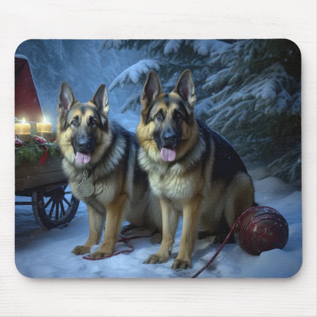 German Shepherd Snowy Sleigh Christmas Decor   Mouse Mat (Front)