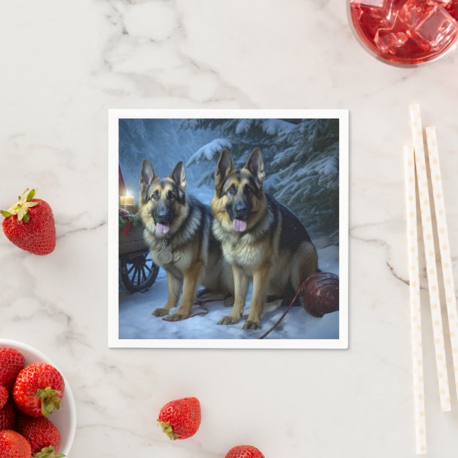 German Shepherd Snowy Sleigh Christmas Decor   Napkin (Insitu)