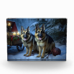 German Shepherd Snowy Sleigh Christmas Decor  Photo Block