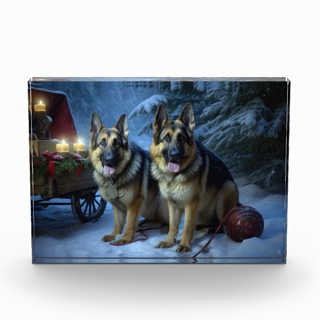German Shepherd Snowy Sleigh Christmas Decor  Photo Block (Front)