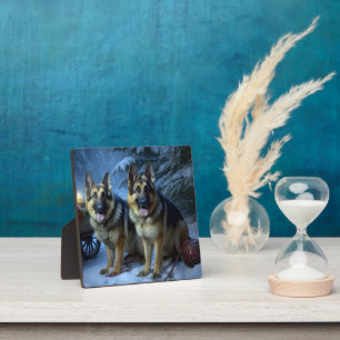 German Shepherd Snowy Sleigh Christmas Decor  Plaque